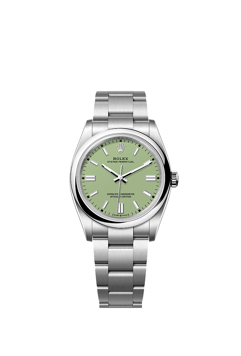 Unworn 2025, Oyster Perpetual, Oystersteel 36mm, Pistachio-green dial, Domed Oyster, Ref# 126000-0011, box and papers