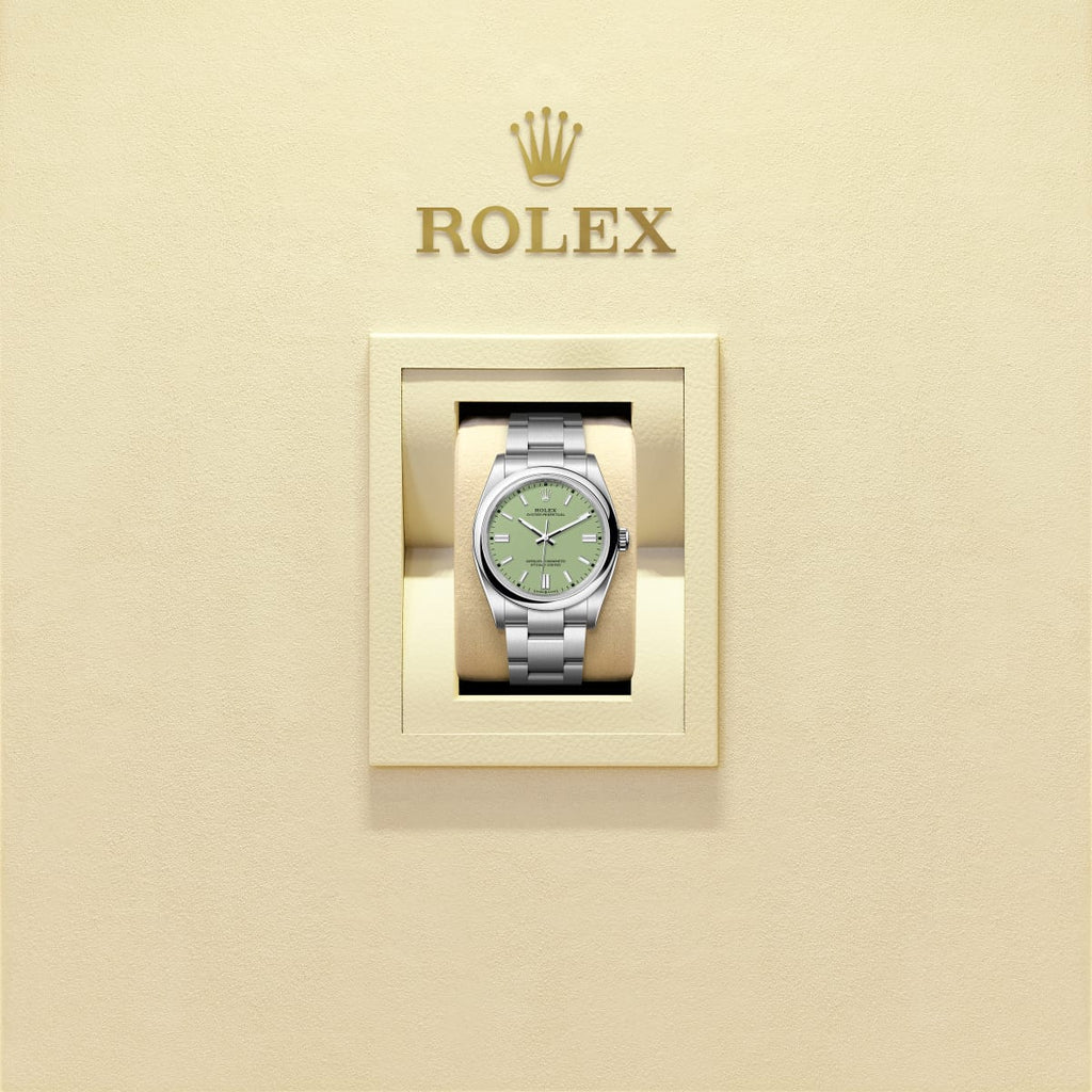 Unworn 2025, Oyster Perpetual, Oystersteel 36mm, Pistachio-green dial, Domed Oyster, Ref# 126000-0011, box and papers