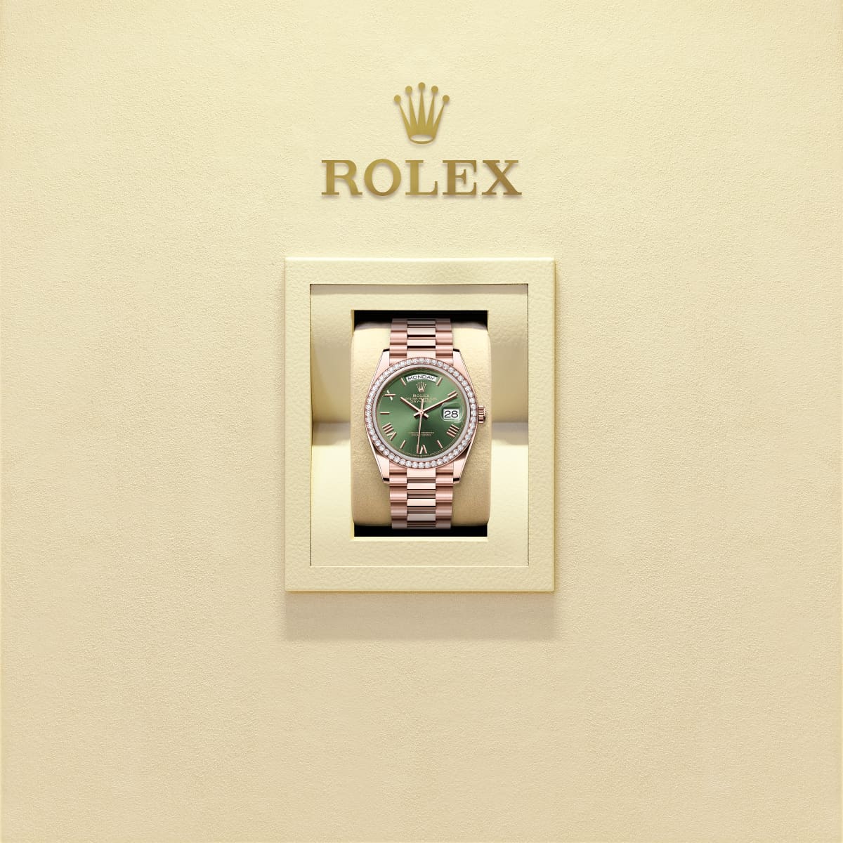 Unworn 2025, Day-Date 36, 18k Everose Gold and Diamond-set, 36mm, Ref# 128345rbr-0085, box and papers