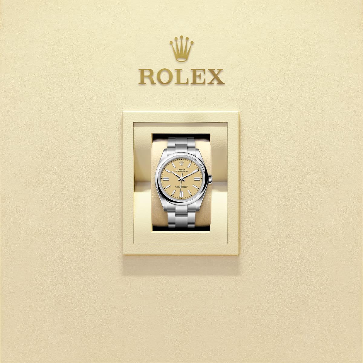 Unworn 2025, Oyster Perpetual, Oystersteel 41mm, Beige dial, Domed Oyster, Ref# 134300-0007, box and papers