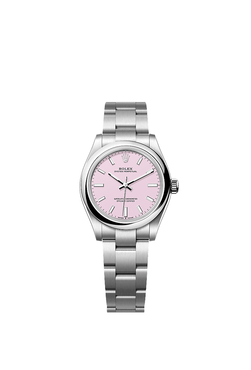 Unworn 2025, Oyster Perpetual, Oystersteel, 31mm, Candy pink dial, Domed Oyster, Ref# 277200-0009, box and papers