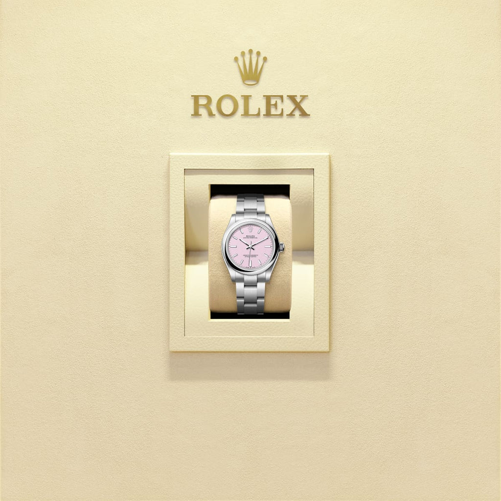 Unworn 2025, Oyster Perpetual, Oystersteel, 31mm, Candy pink dial, Domed Oyster, Ref# 277200-0009, box and papers