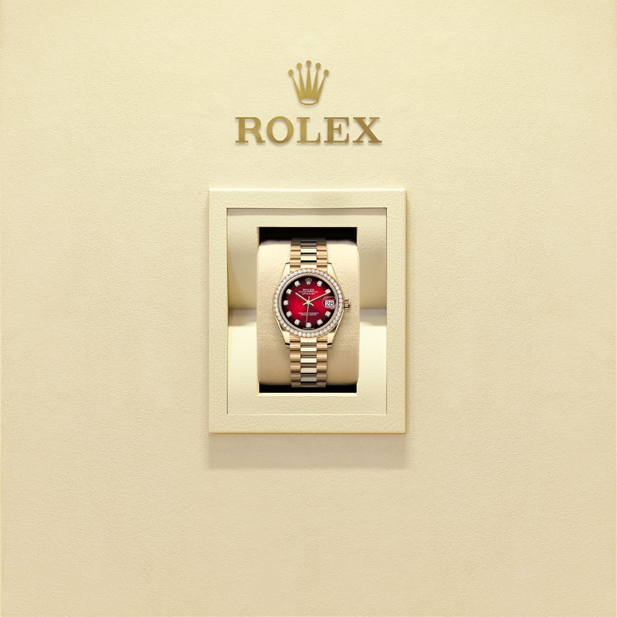 Unworn 2025, Datejust 31, 18k Yellow Gold, Diamond, Ref# 278288rbr-0041, box and papers