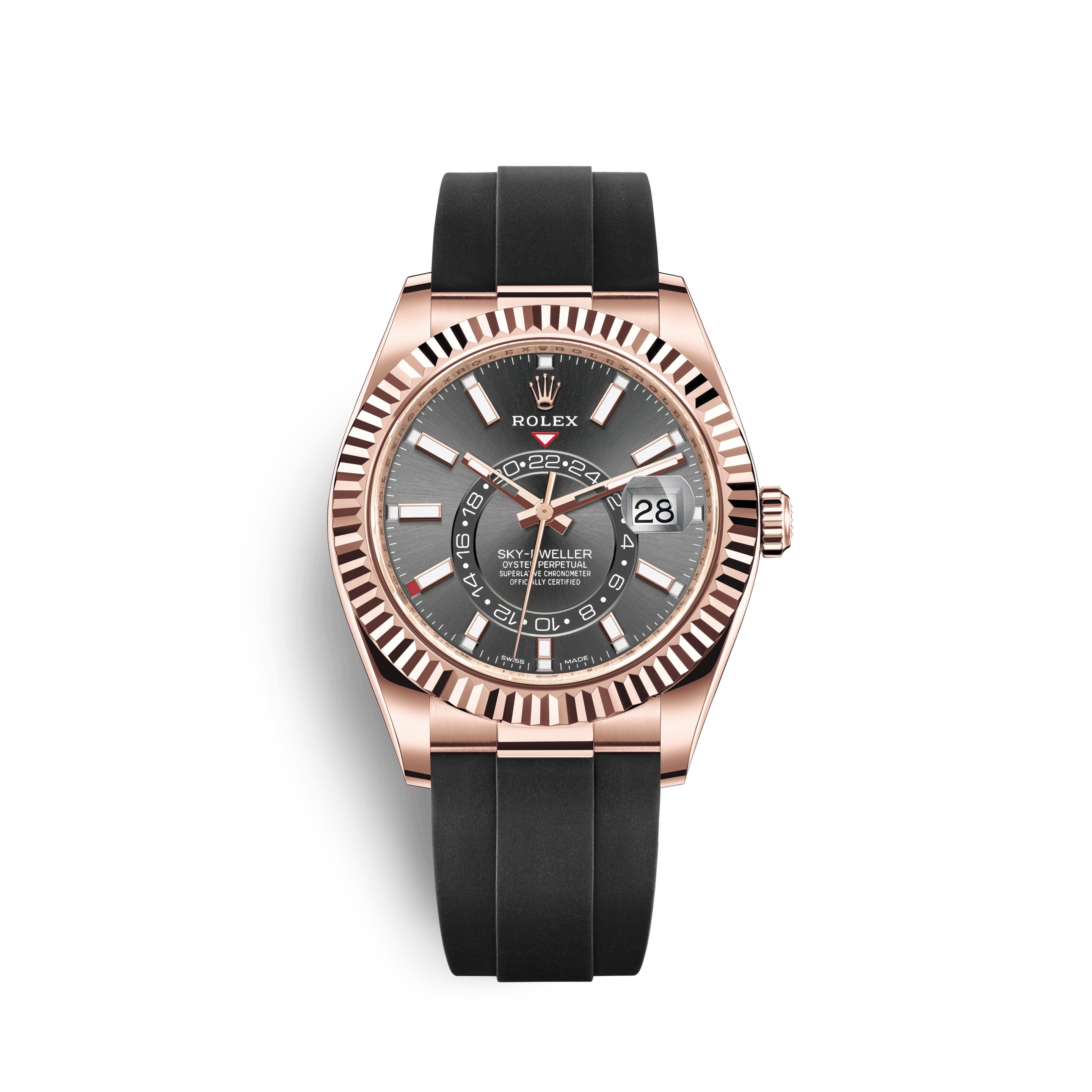 Sky-Dweller 42mm, 18k Everose Gold, Oysterflex, Ref# 326235-0006