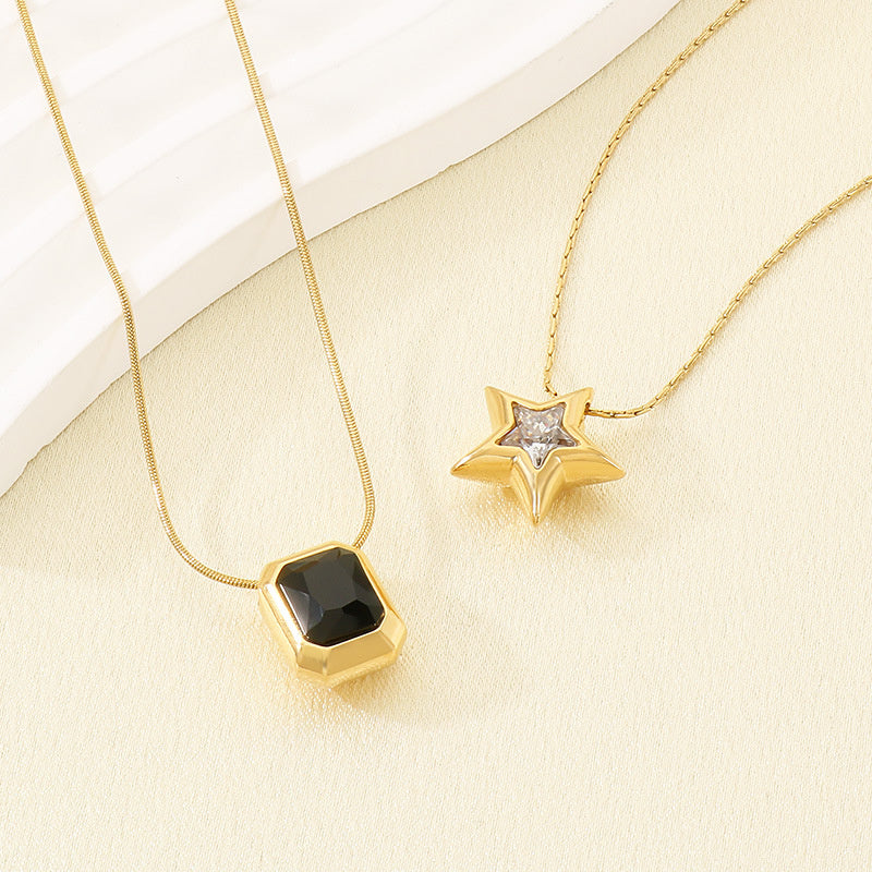 Facet Crystal Pendant Necklace — 40 cm