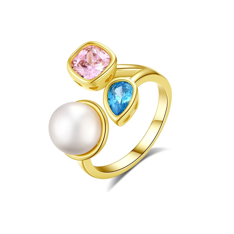 Pearl & Zircon Drop Ring — 925 Silver