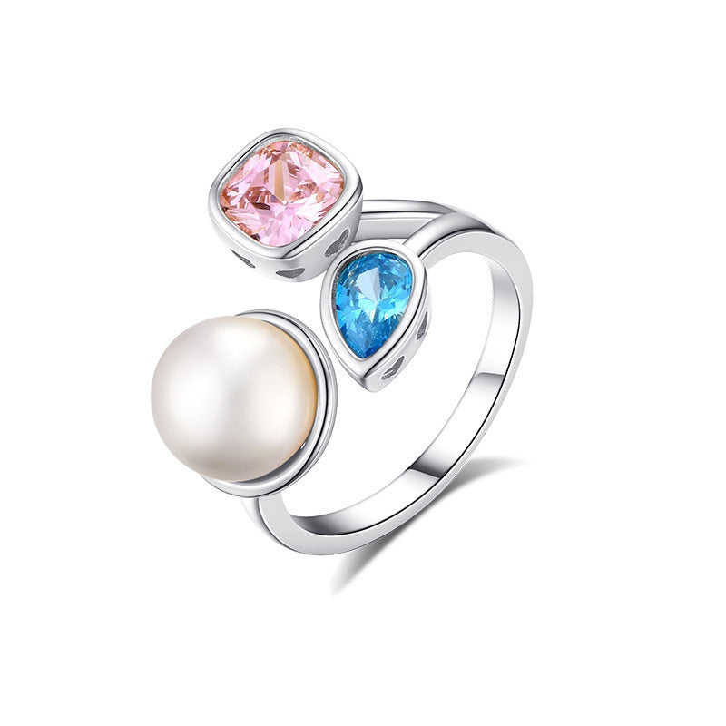 Pearl & Zircon Drop Ring — 925 Silver