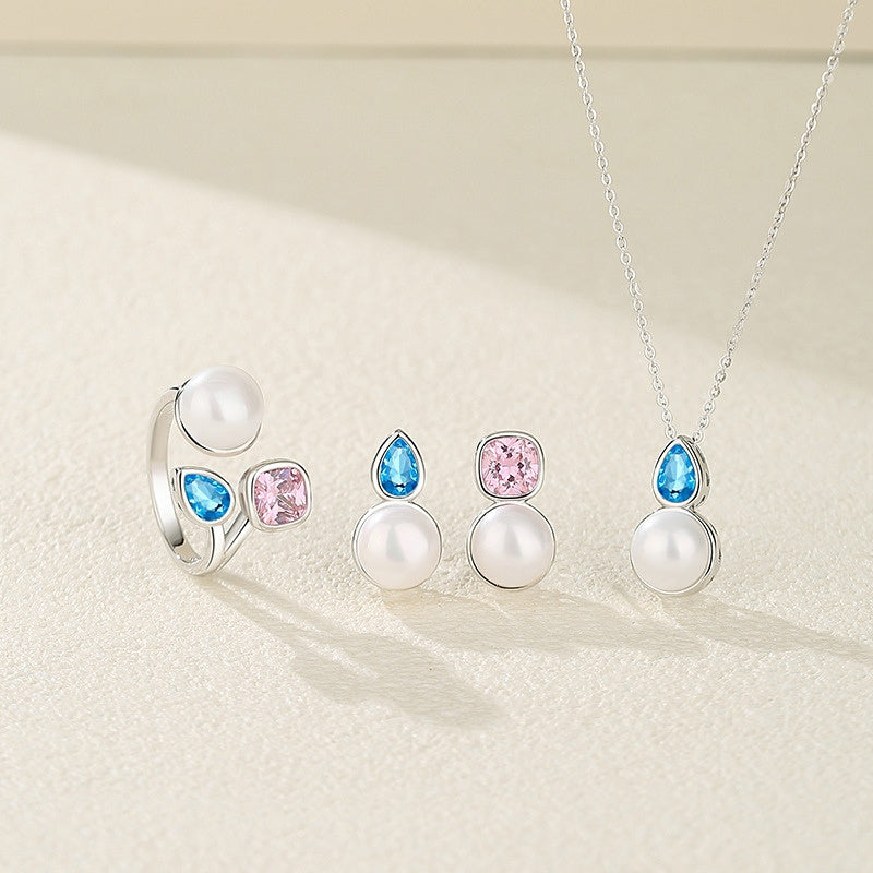 Pearl & Zircon Drop Ring — 925 Silver
