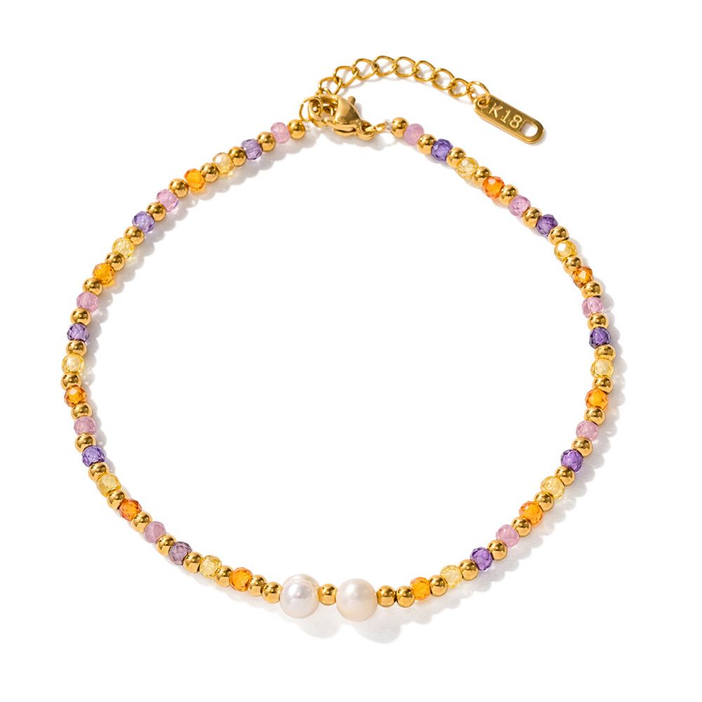 Tidepool Pearl & Stone Anklet — Gold Plated Steel