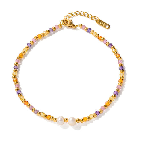Tidepool Pearl & Stone Anklet — Gold Plated Steel