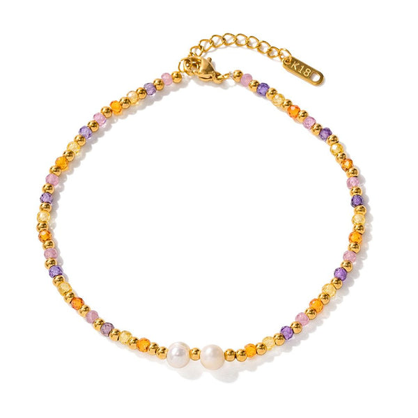 Tidepool Pearl & Stone Anklet — Gold Plated Steel