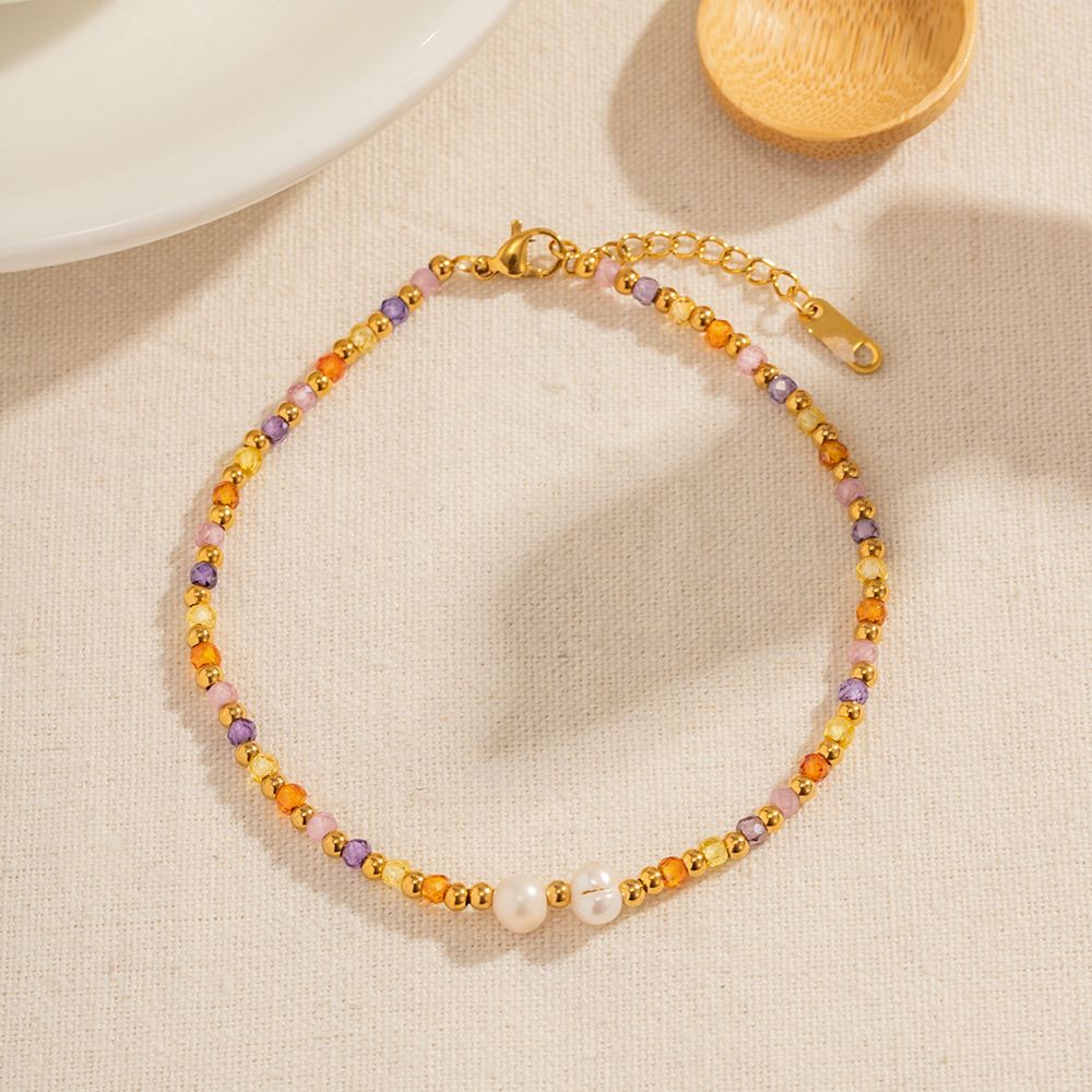 Tidepool Pearl & Stone Anklet — Gold Plated Steel