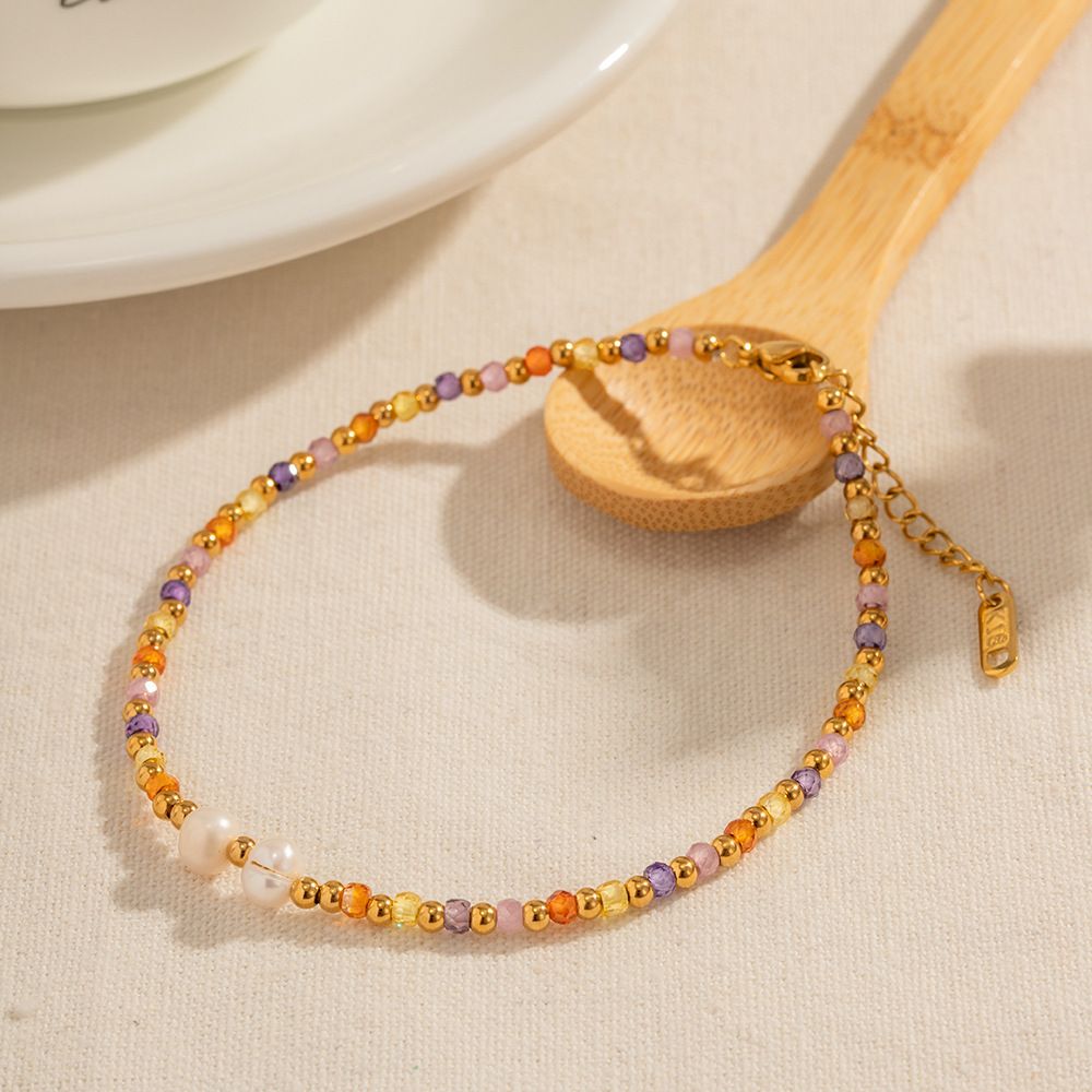 Tidepool Pearl & Stone Anklet — Gold Plated Steel