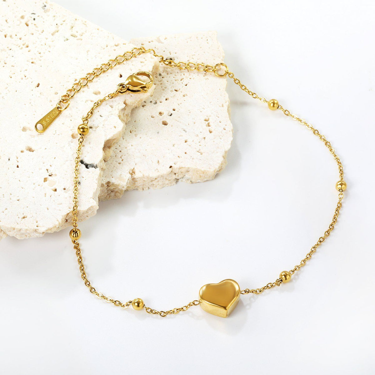 Heart Bead Anklet — Gold Plated Steel