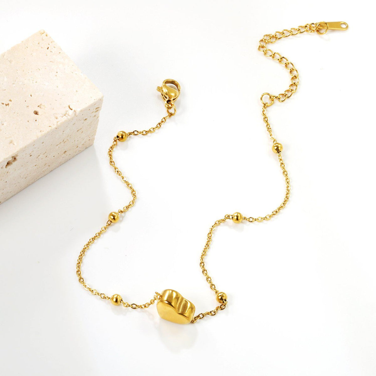 Heart Bead Anklet — Gold Plated Steel