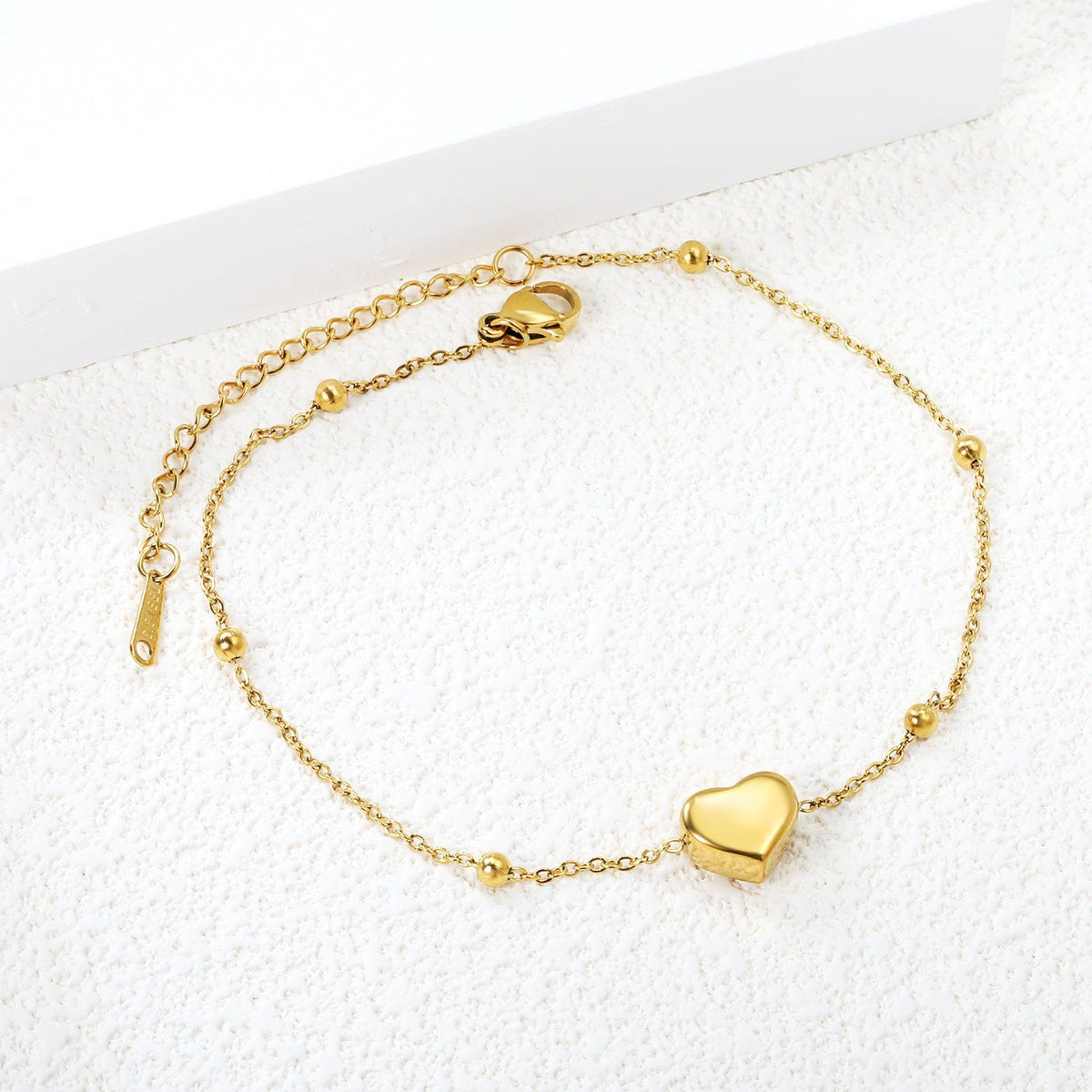 Heart Bead Anklet — Gold Plated Steel