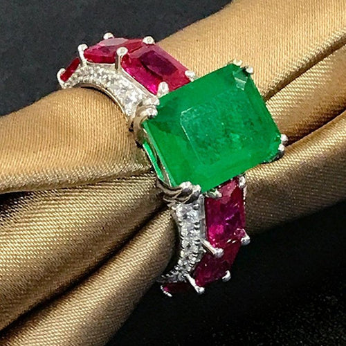 Emerald-Cut Green Stone Ring — 925 Silver
