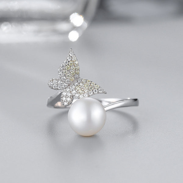 Bow & Pearl Gradient Ring — 925 Silver