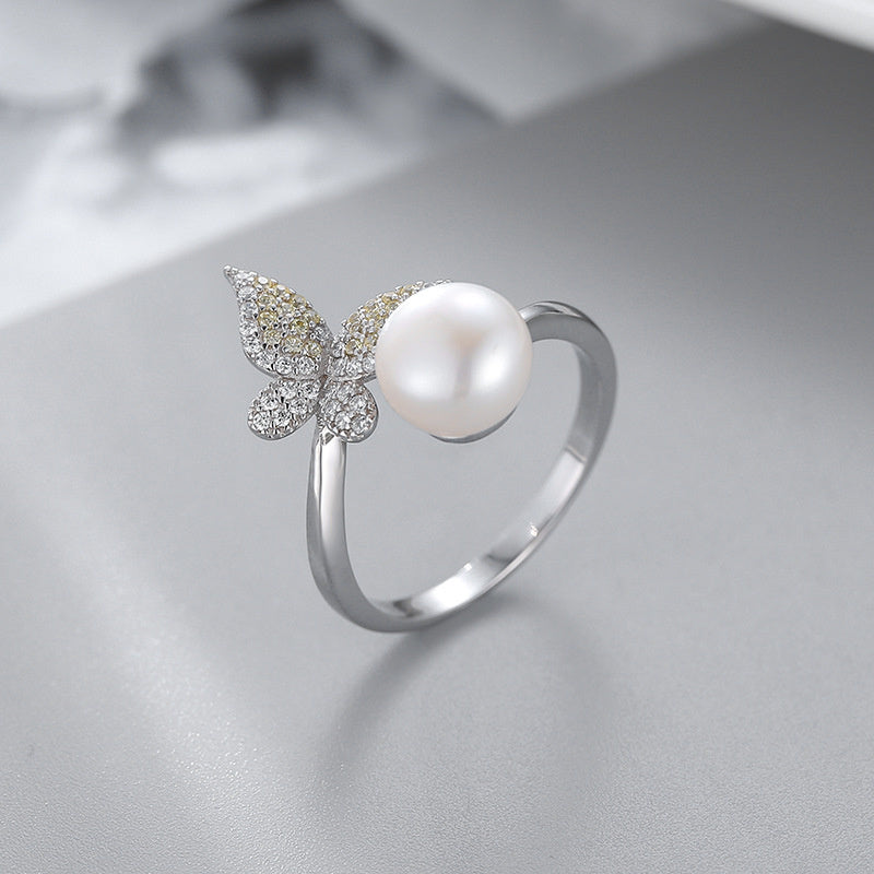 Bow & Pearl Gradient Ring — 925 Silver