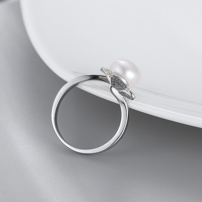 Bow & Pearl Gradient Ring — 925 Silver