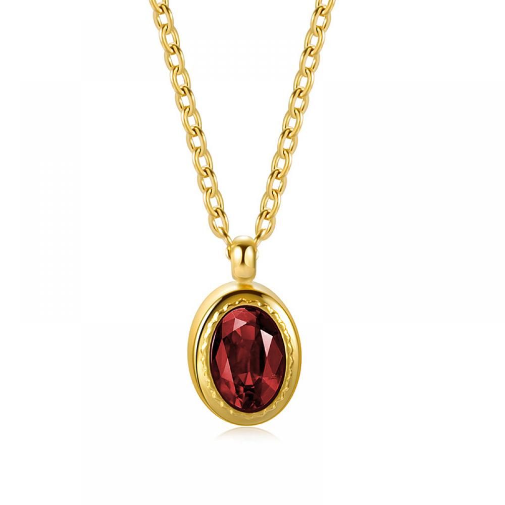 Green Zircon Oval Necklace — Gold Plated Steel