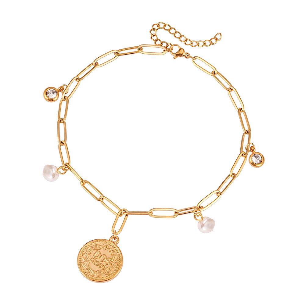 Carved Portrait Anklet — Gold Plated Steel