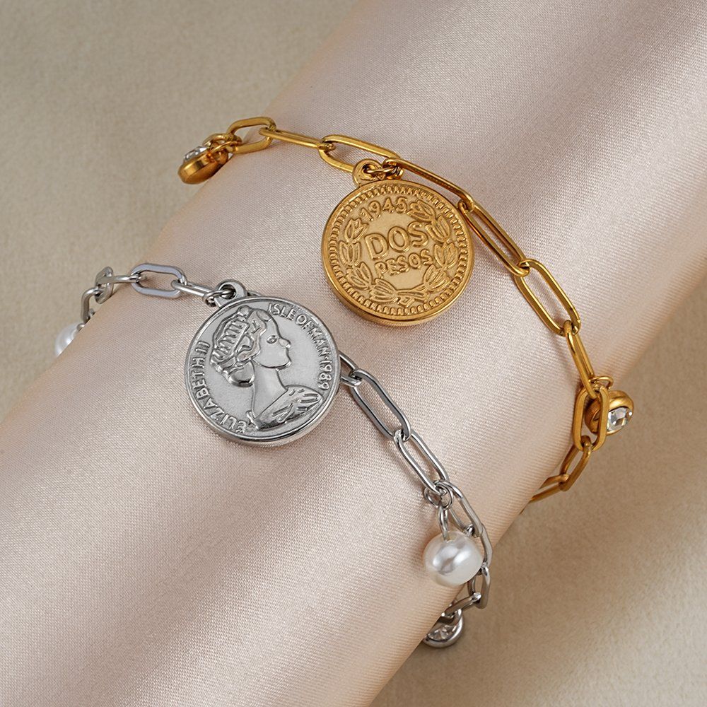 Carved Portrait Anklet — Gold Plated Steel