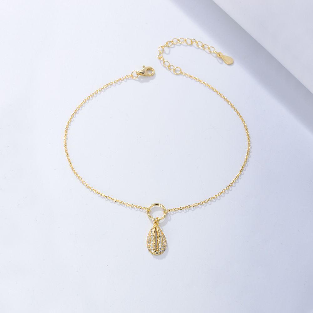 Shell Charm Anklet — 925 Silver, Gold Plated