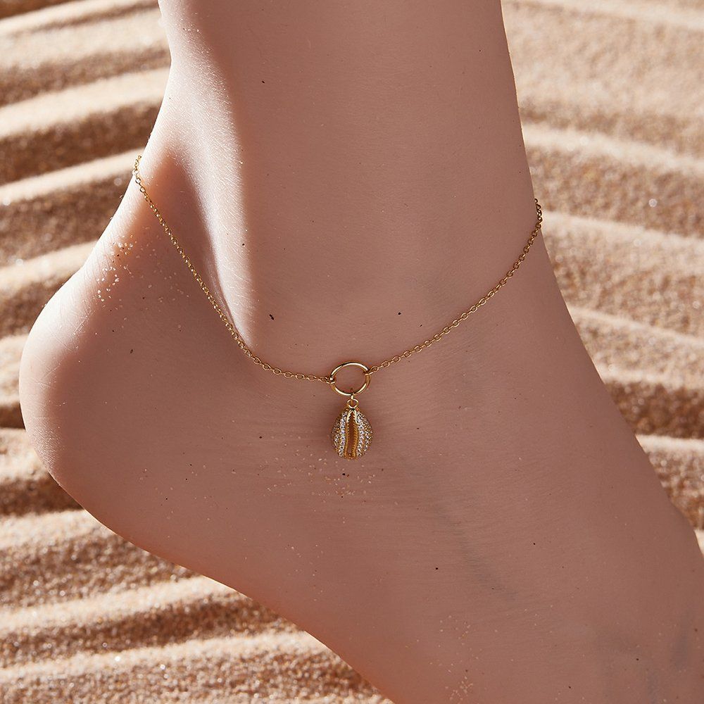 Shell Charm Anklet — 925 Silver, Gold Plated