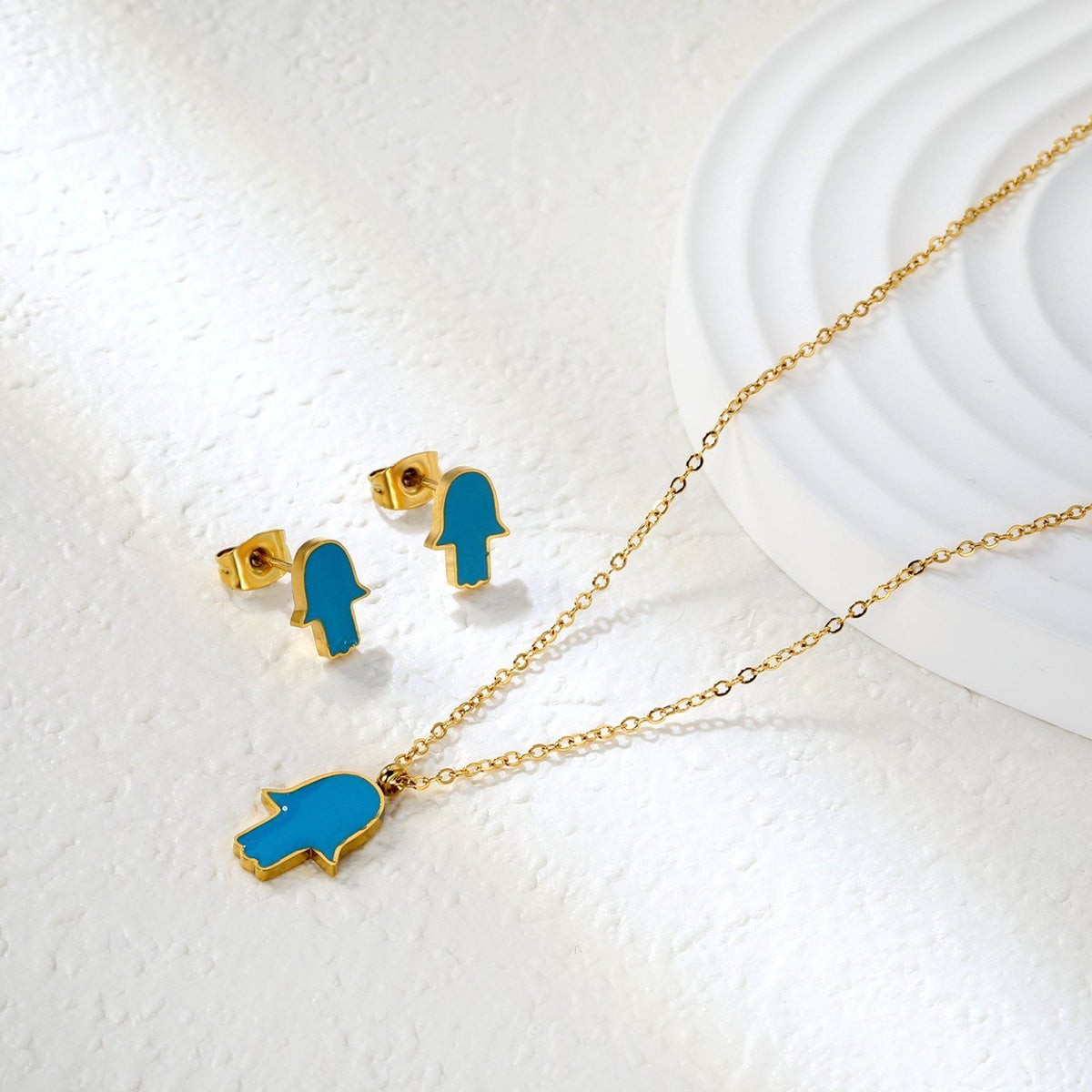 Hamsa Hand Enamel Set — Stainless Steel