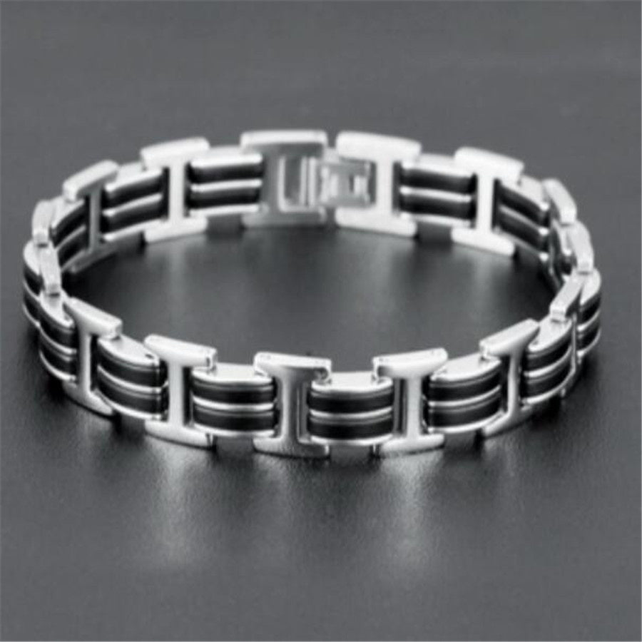 Silicone & Steel Link Bracelet — Men's