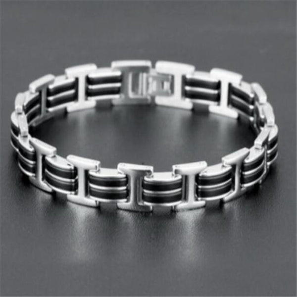 Silicone & Steel Link Bracelet — Men's