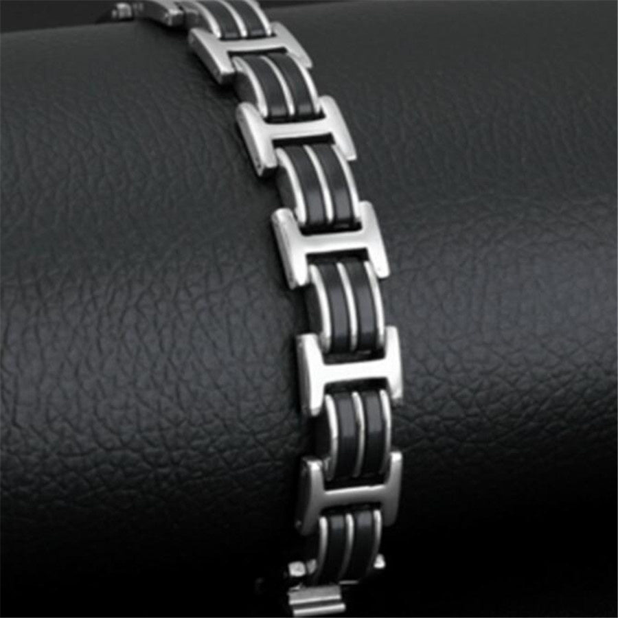 Silicone & Steel Link Bracelet — Men's