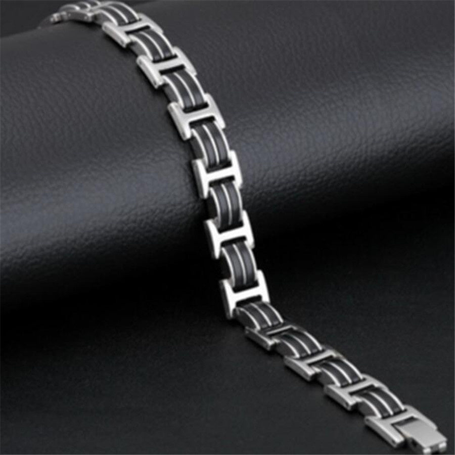 Silicone & Steel Link Bracelet — Men's
