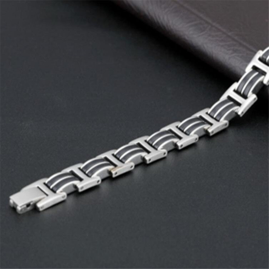 Silicone & Steel Link Bracelet — Men's