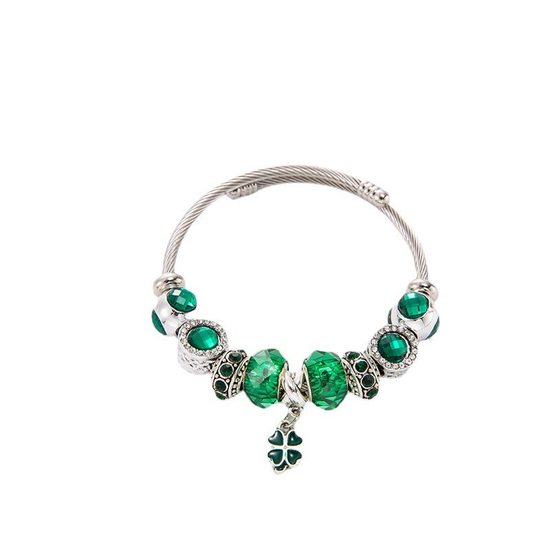 Clover Crystal Bangle — Adjustable Steel