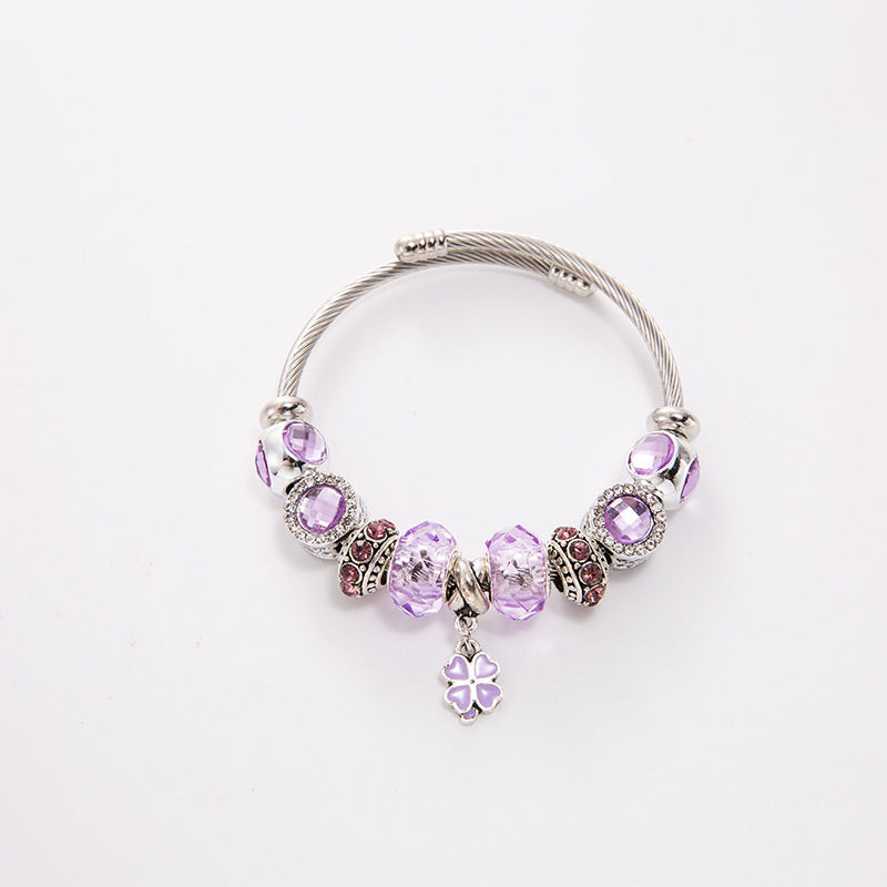 Clover Crystal Bangle — Adjustable Steel