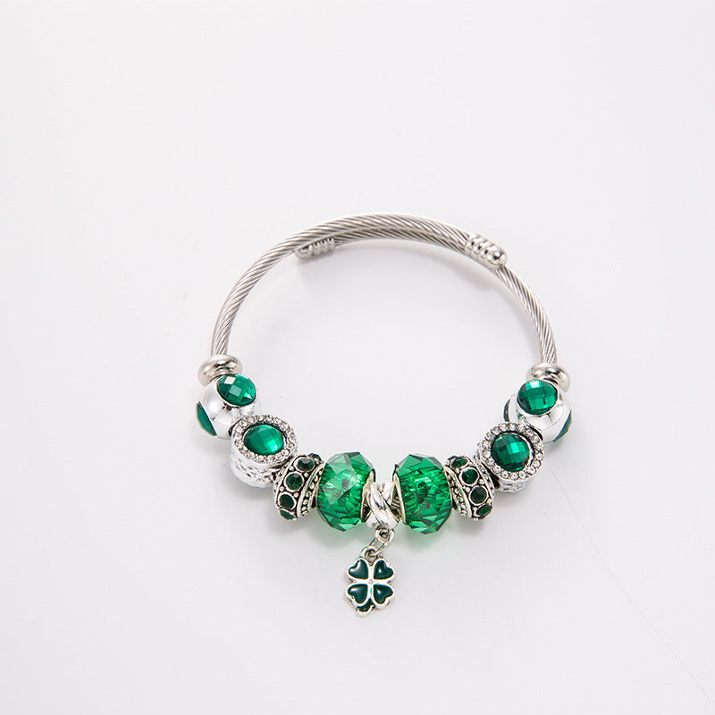 Clover Crystal Bangle — Adjustable Steel