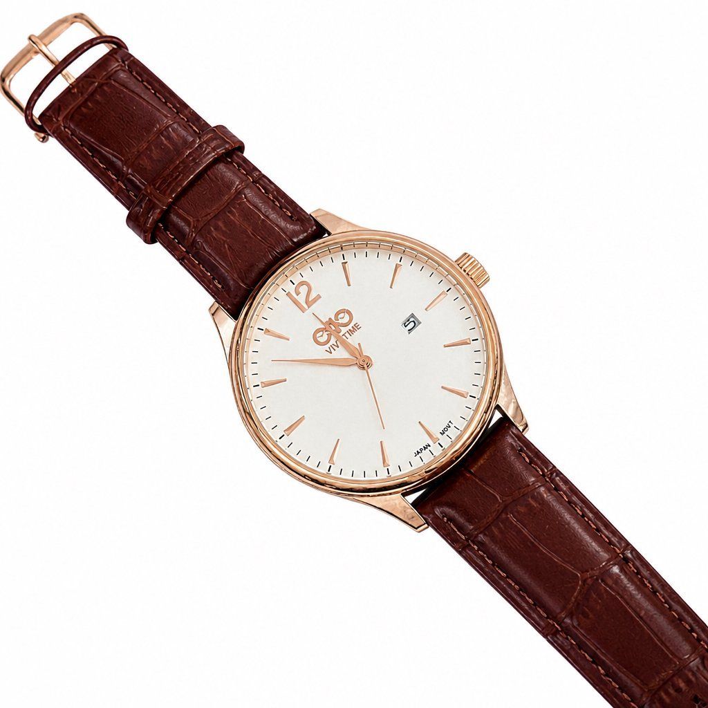 Rose Gold Leather Day-Date Watch