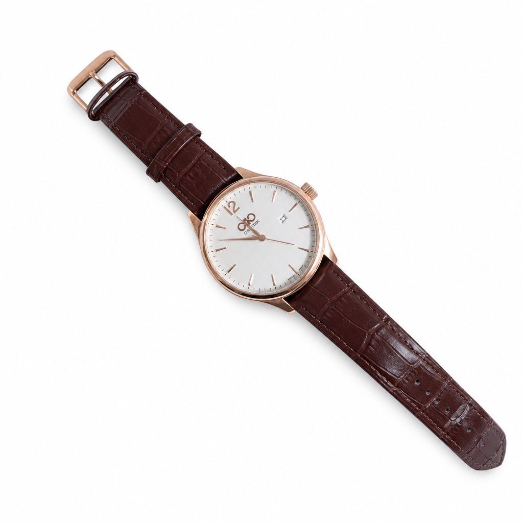 Rose Gold Leather Day-Date Watch