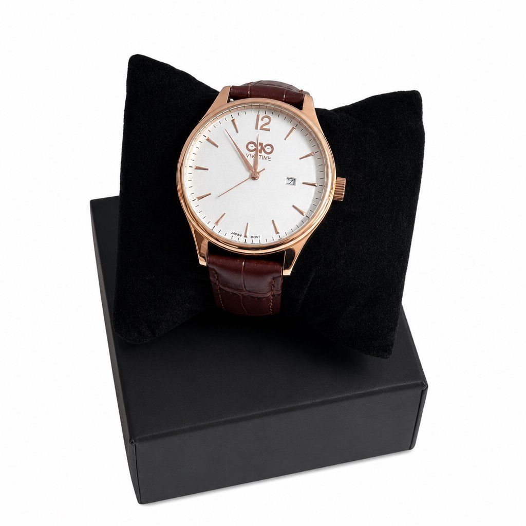Rose Gold Leather Day-Date Watch