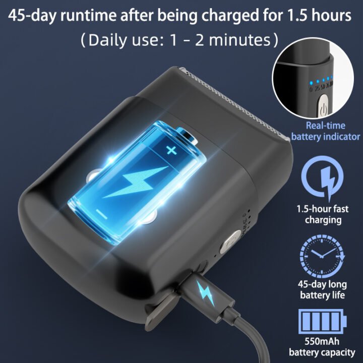 Ipx7 Waterproof Men's Electric Razor Compact Mini Beard Trimmer Shaver with Type-C Charging