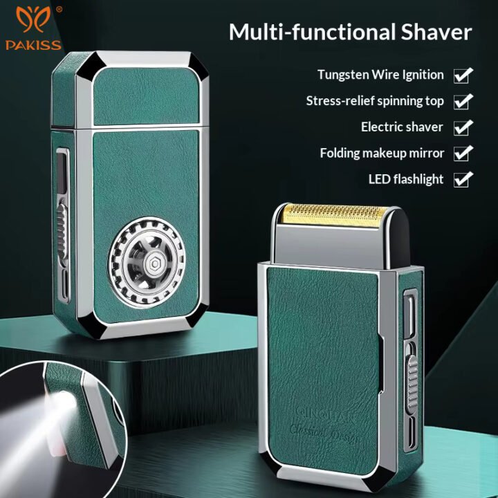 Pakiss All-in-One Travel Electric Rechargeable Shaver with LED Light and Lighter