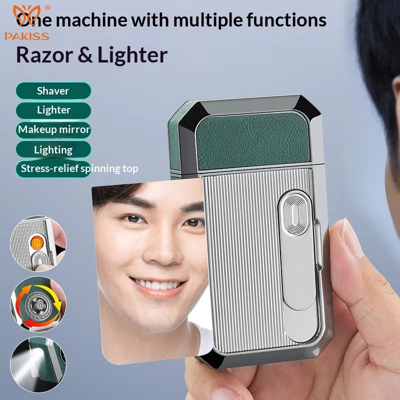 Pakiss All-in-One Travel Electric Rechargeable Shaver with LED Light and Lighter