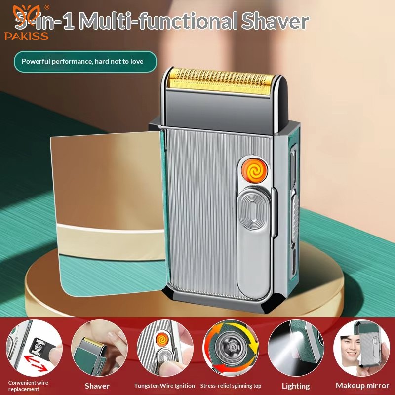 Pakiss All-in-One Travel Electric Rechargeable Shaver with LED Light and Lighter
